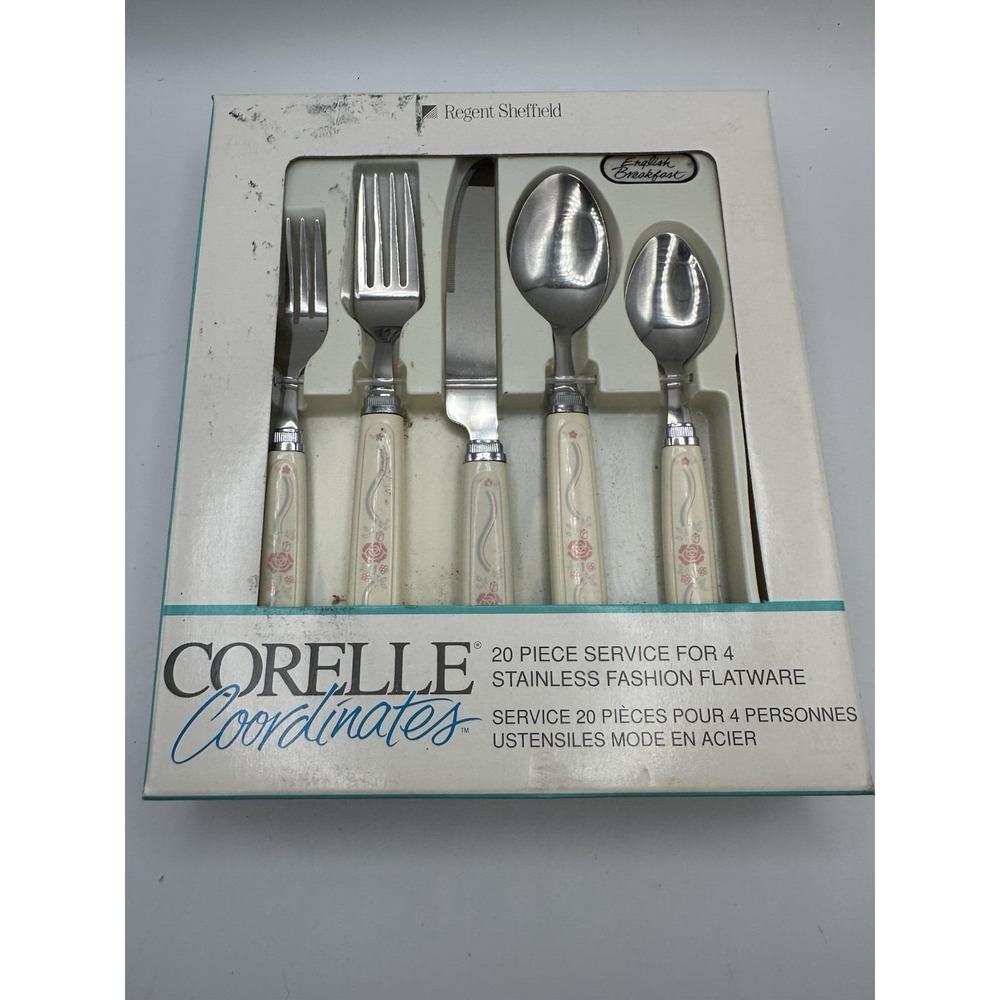 Corelle ENGLISH BREAKFAST 20pc Stainless FLATWARE Set Cottagecore Farmhouse NEW
